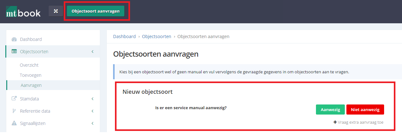 Aanvragen objectsoorten via MTbook